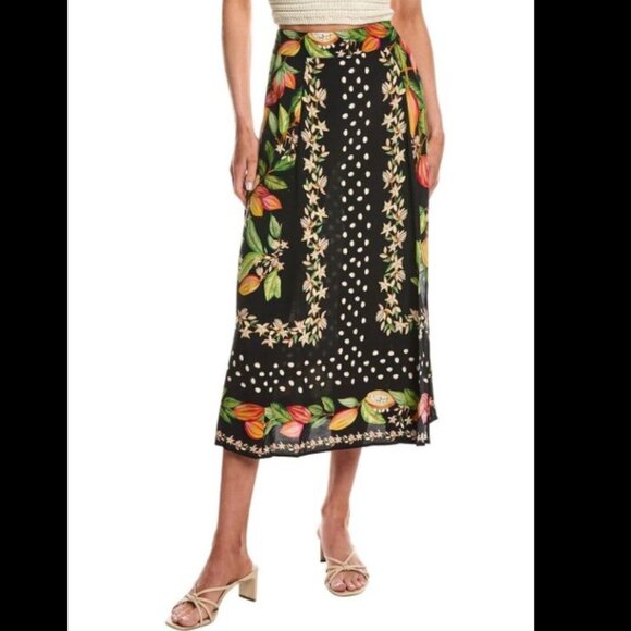 NWT Sezane X Farm Rio Tabata Midi Length Skirt Paraiso De Cacau Size 6